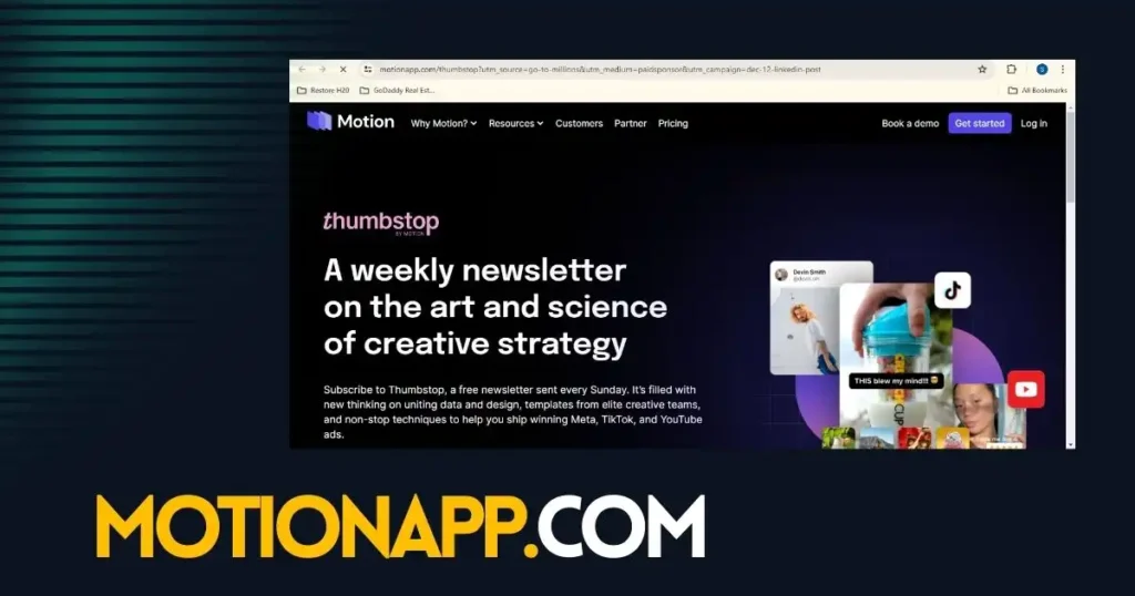 Motionapp.com: Landing Page for Signing Up for the Newsletter